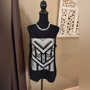 Express Black Tank Top with Silver Sequin Design